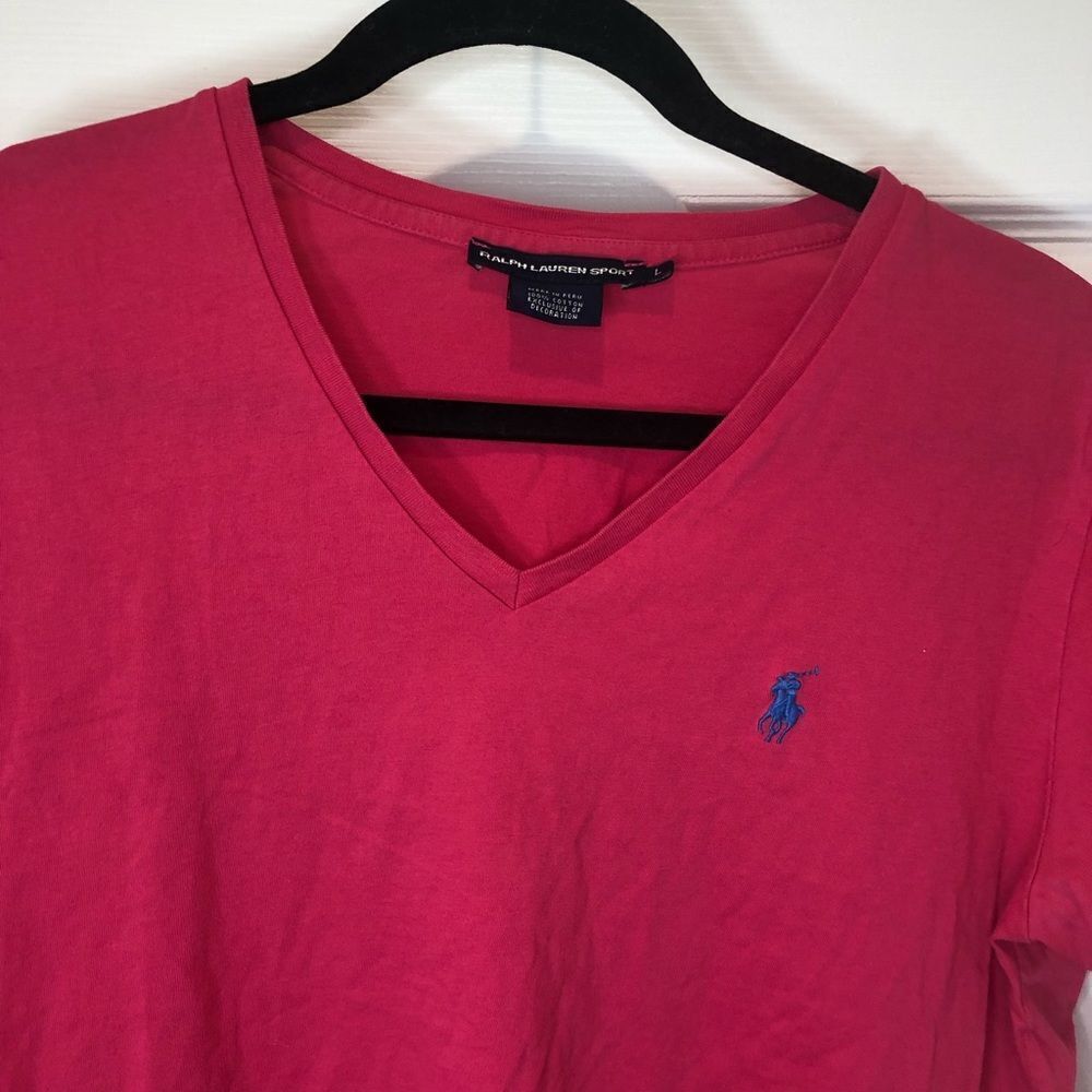 Ralph Lauren Sport pink v neck tee shirt, size large - Picture 2 of 7